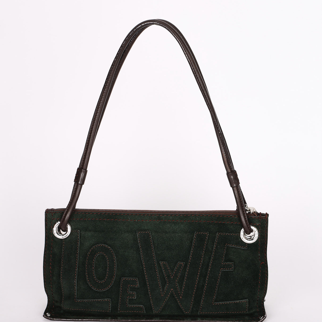 Loewe Double Sided Logo Shoulder Bag Dark Green Suede