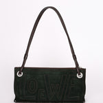 Loewe Double Sided Logo Shoulder Bag Dark Green Suede