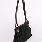 Loewe Double Sided Logo Shoulder Bag Dark Green Suede