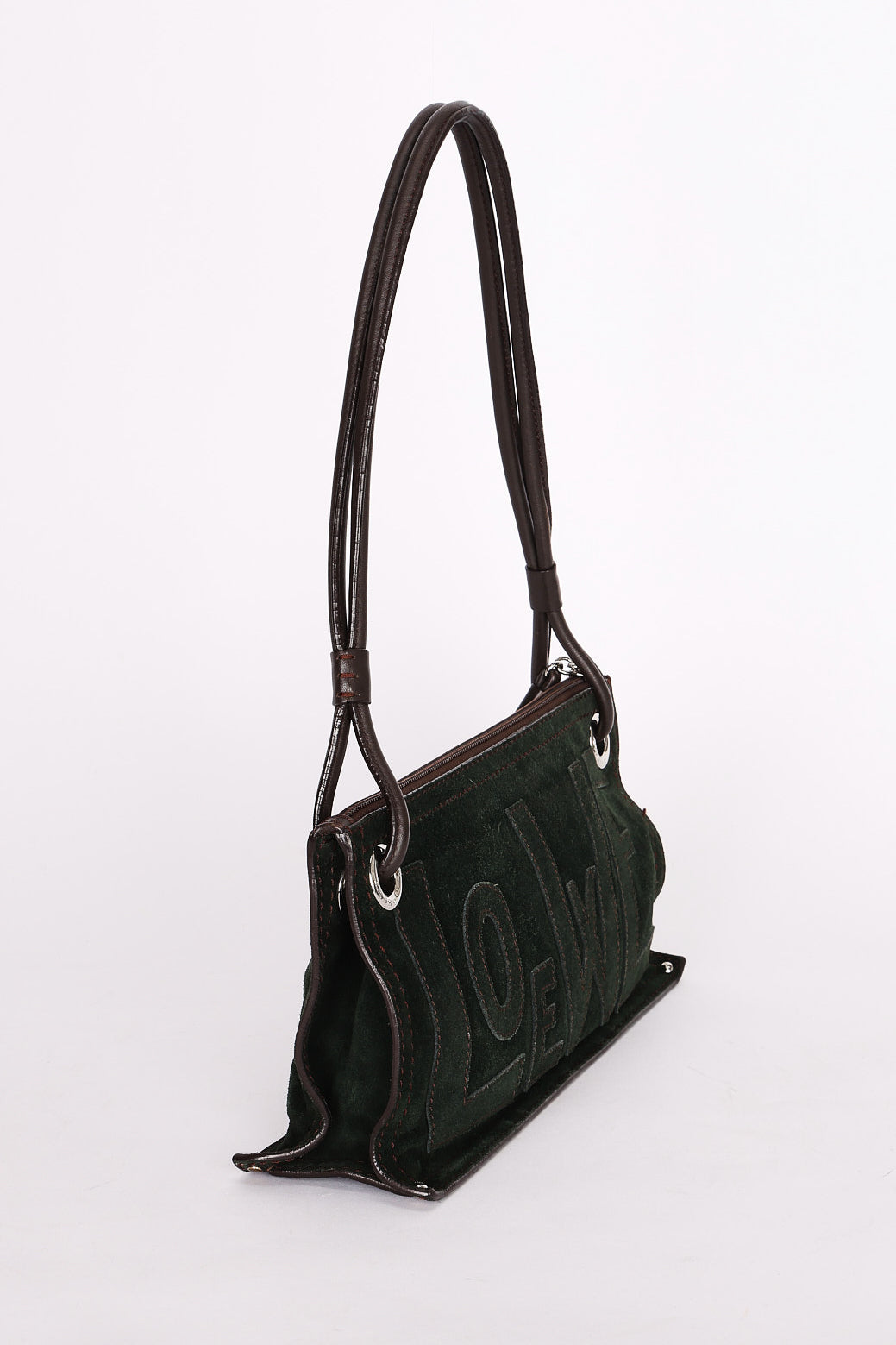 Loewe Double Sided Logo Shoulder Bag Dark Green Suede
