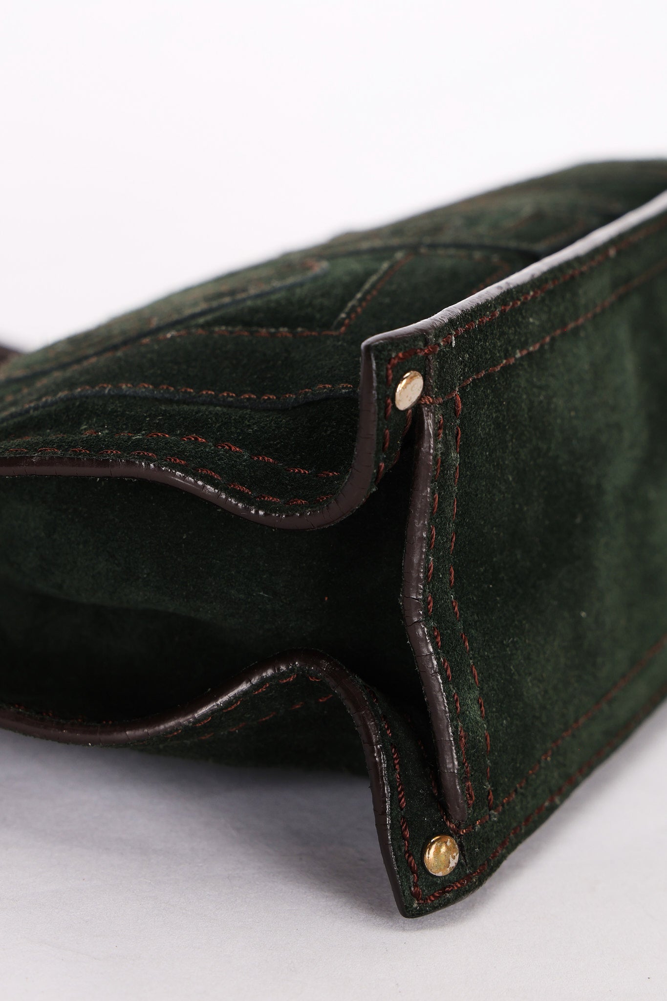 Loewe Double Sided Logo Shoulder Bag Dark Green Suede