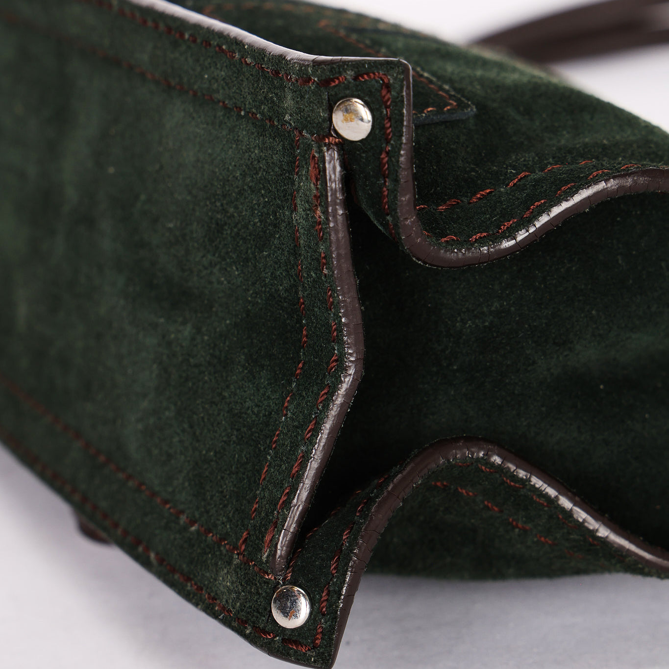 Loewe Double Sided Logo Shoulder Bag Dark Green Suede