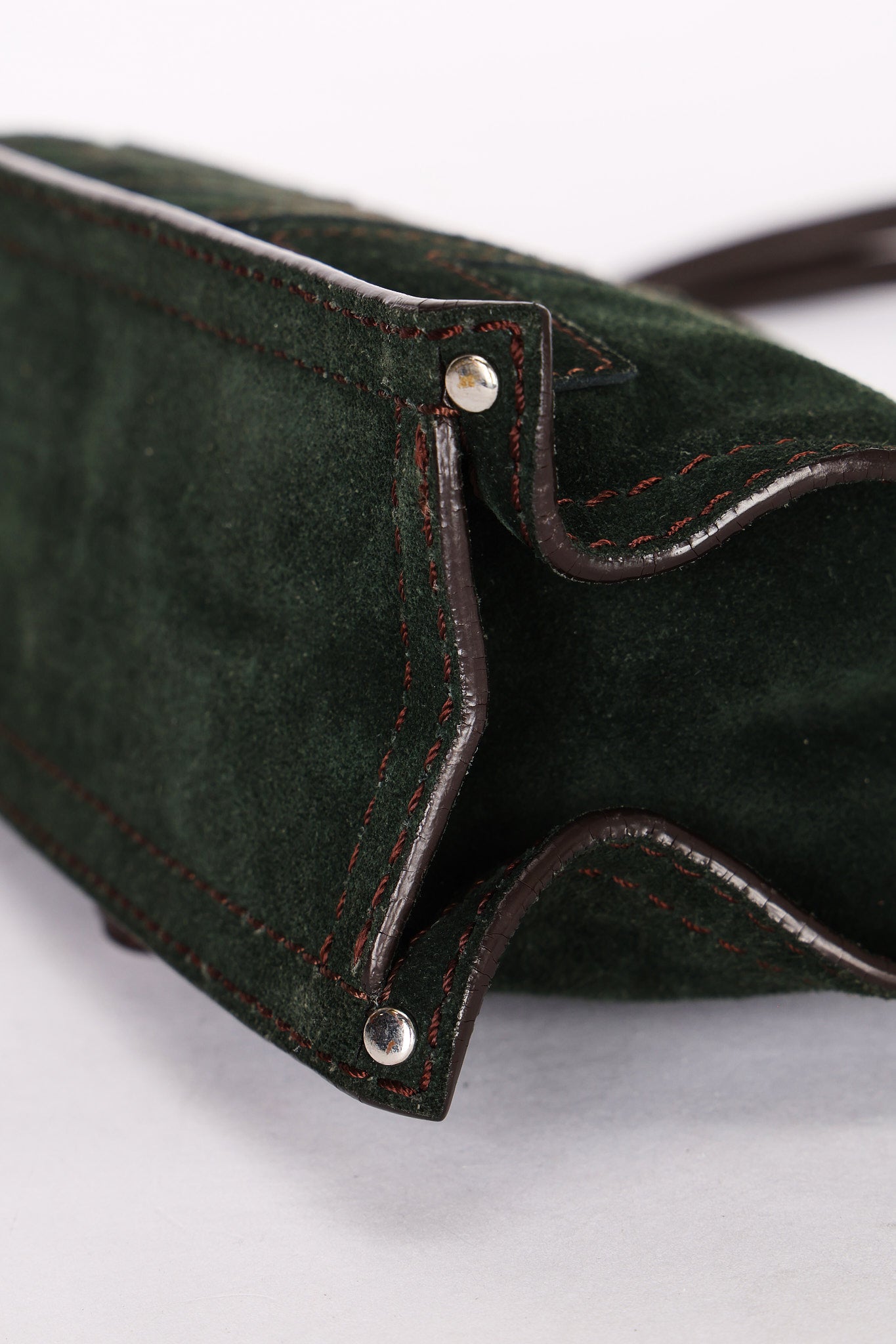 Loewe Double Sided Logo Shoulder Bag Dark Green Suede