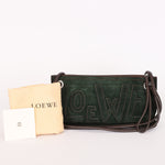 Loewe Double Sided Logo Shoulder Bag Dark Green Suede