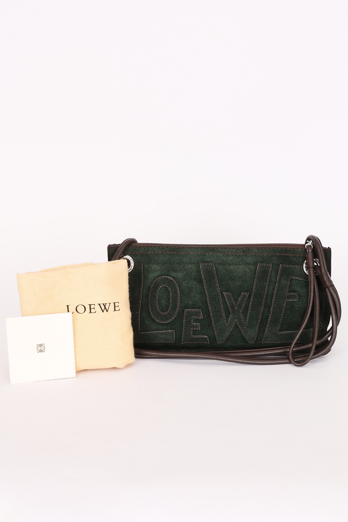 Loewe Double Sided Logo Shoulder Bag Dark Green Suede