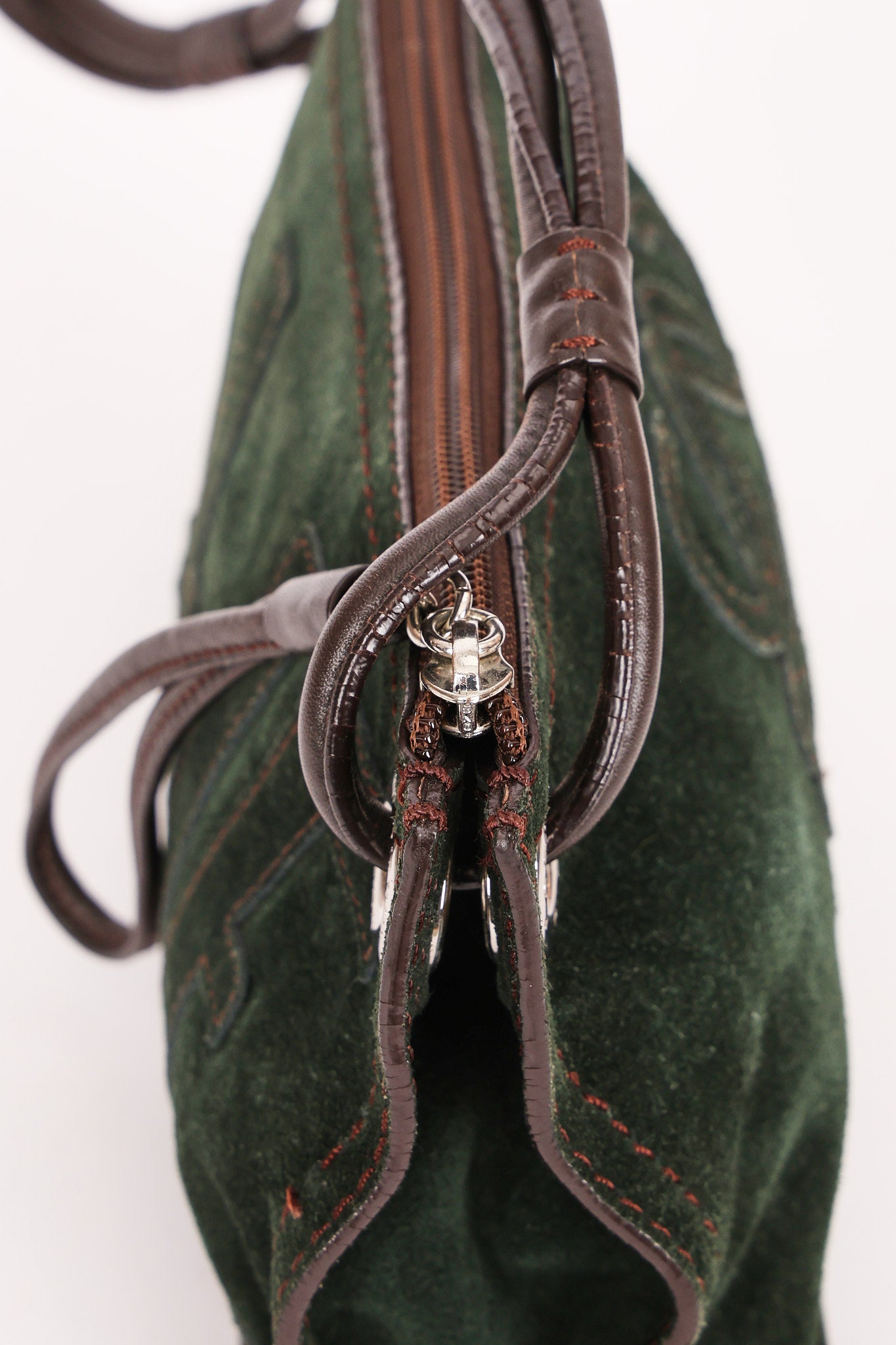 Loewe Double Sided Logo Shoulder Bag Dark Green Suede