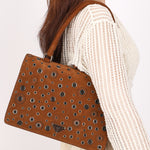 Prada Grommet Frame Shoulder Bag Brown Suede