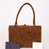 Prada Grommet Frame Shoulder Bag Brown Suede