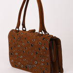Prada Grommet Frame Shoulder Bag Brown Suede