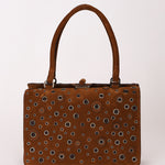 Prada Grommet Frame Shoulder Bag Brown Suede