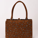 Prada Grommet Frame Shoulder Bag Brown Suede
