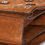 Prada Grommet Frame Shoulder Bag Brown Suede