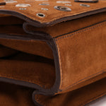 Prada Grommet Frame Shoulder Bag Brown Suede