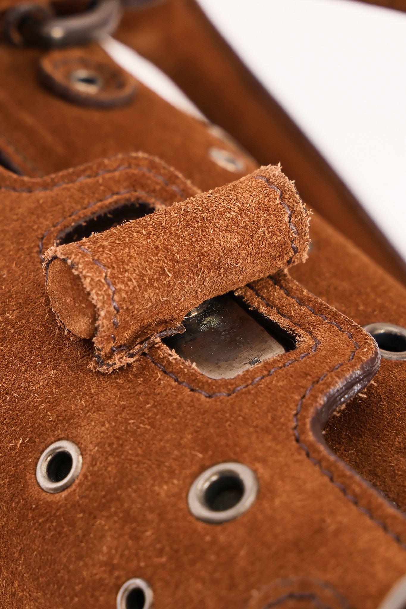 Prada Grommet Frame Shoulder Bag Brown Suede