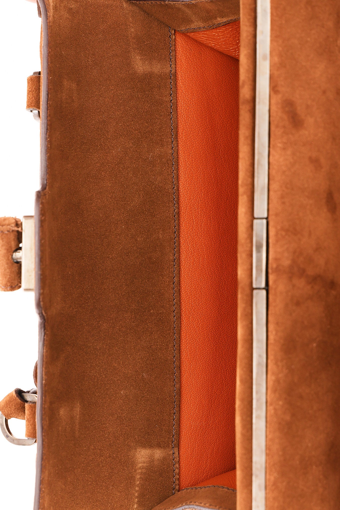 Prada Grommet Frame Shoulder Bag Brown Suede