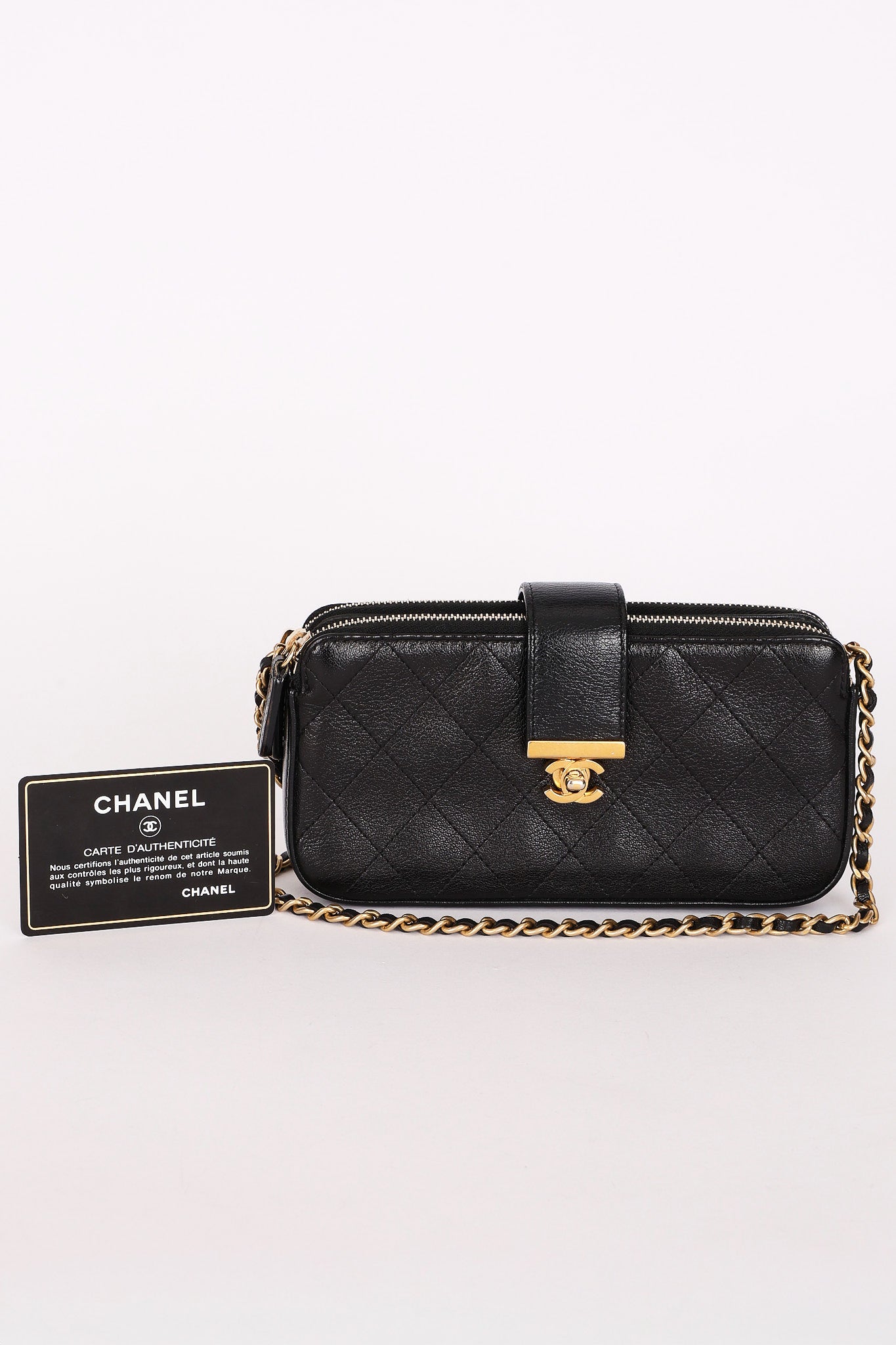 Chanel Double Zip Clutch with Chain Black Calfskin AGHW