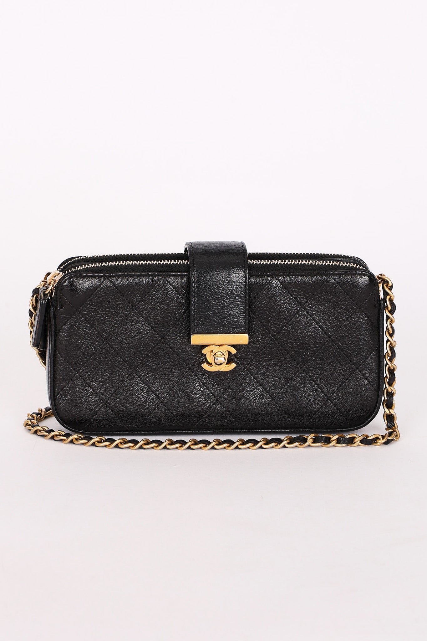 Chanel Double Zip Clutch with Chain Black Calfskin AGHW