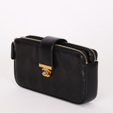 Chanel Double Zip Clutch with Chain Black Calfskin AGHW