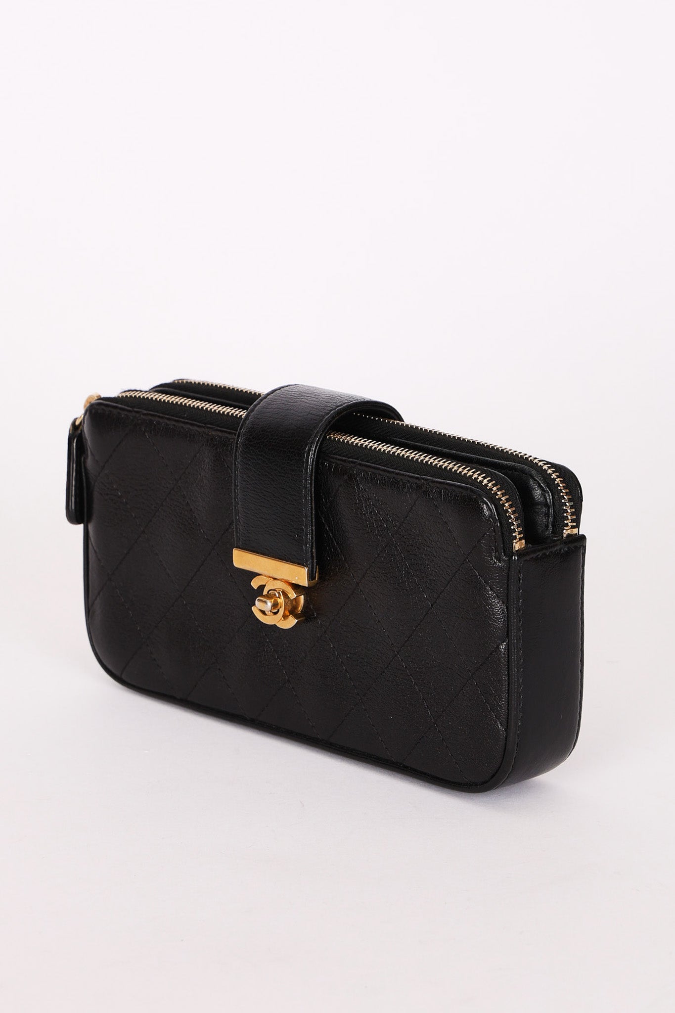 Chanel Double Zip Clutch with Chain Black Calfskin AGHW