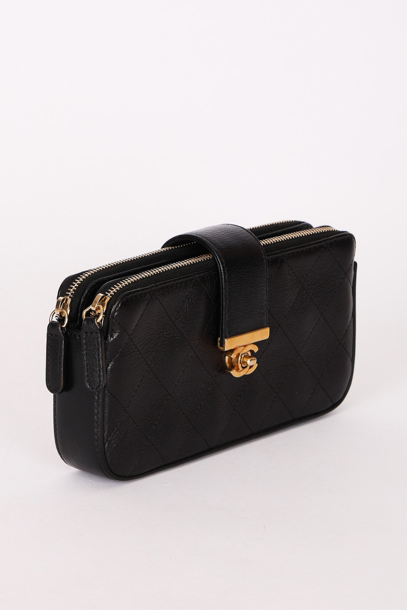 Chanel Double Zip Clutch with Chain Black Calfskin AGHW