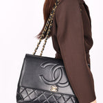 Chanel Maxi CC Timeless Single Flap Black Lambskin 1993 24K GP
