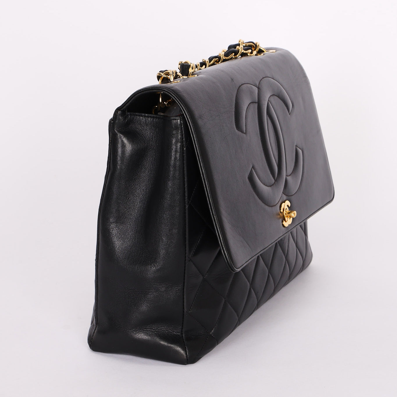 Chanel Maxi CC Timeless Single Flap Black Lambskin 1993 24K GP - Drop 52