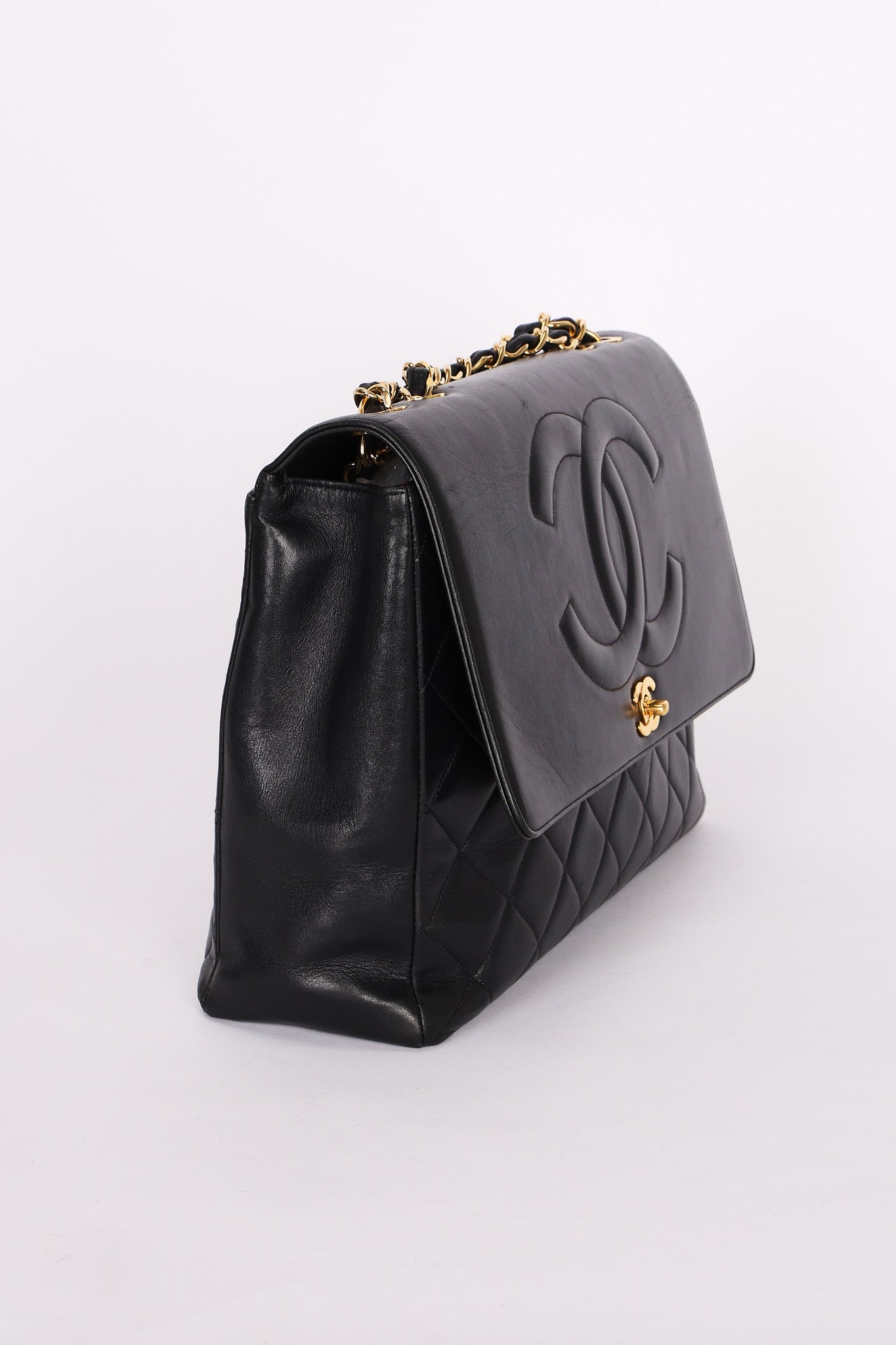 Chanel Maxi CC Timeless Single Flap Black Lambskin 1993 24K GP - Drop 52