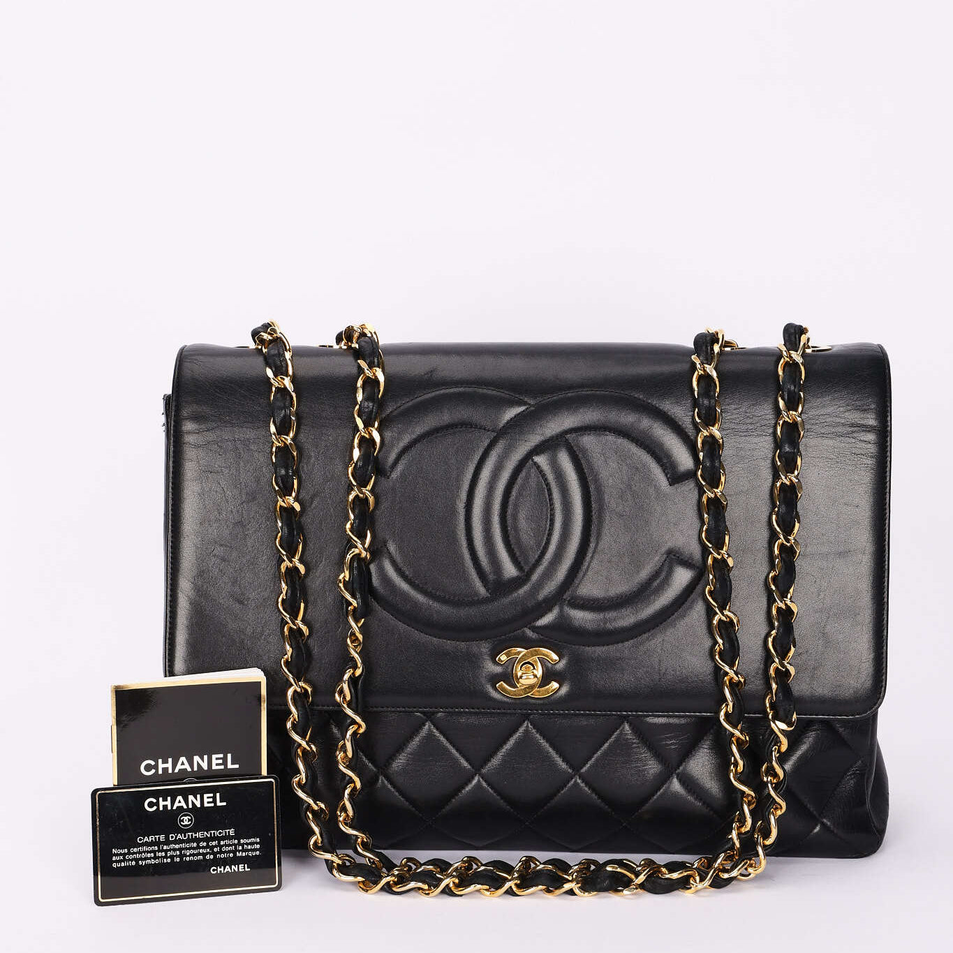 Chanel Maxi CC Timeless Single Turnlock Flap Black Lambskin 1993 24K GP