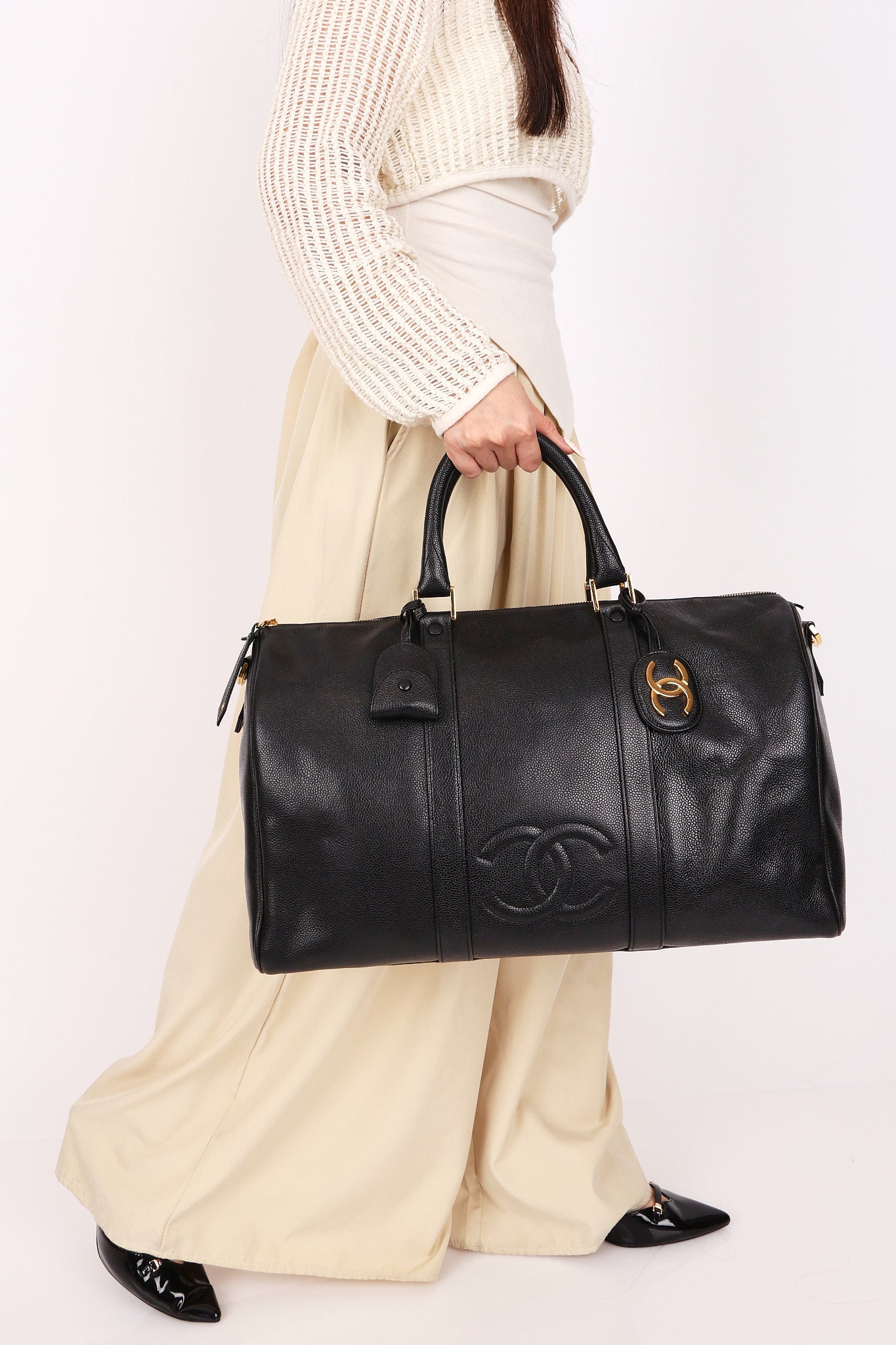 Chanel Timeless Boston Bag Black Caviar 24K GP