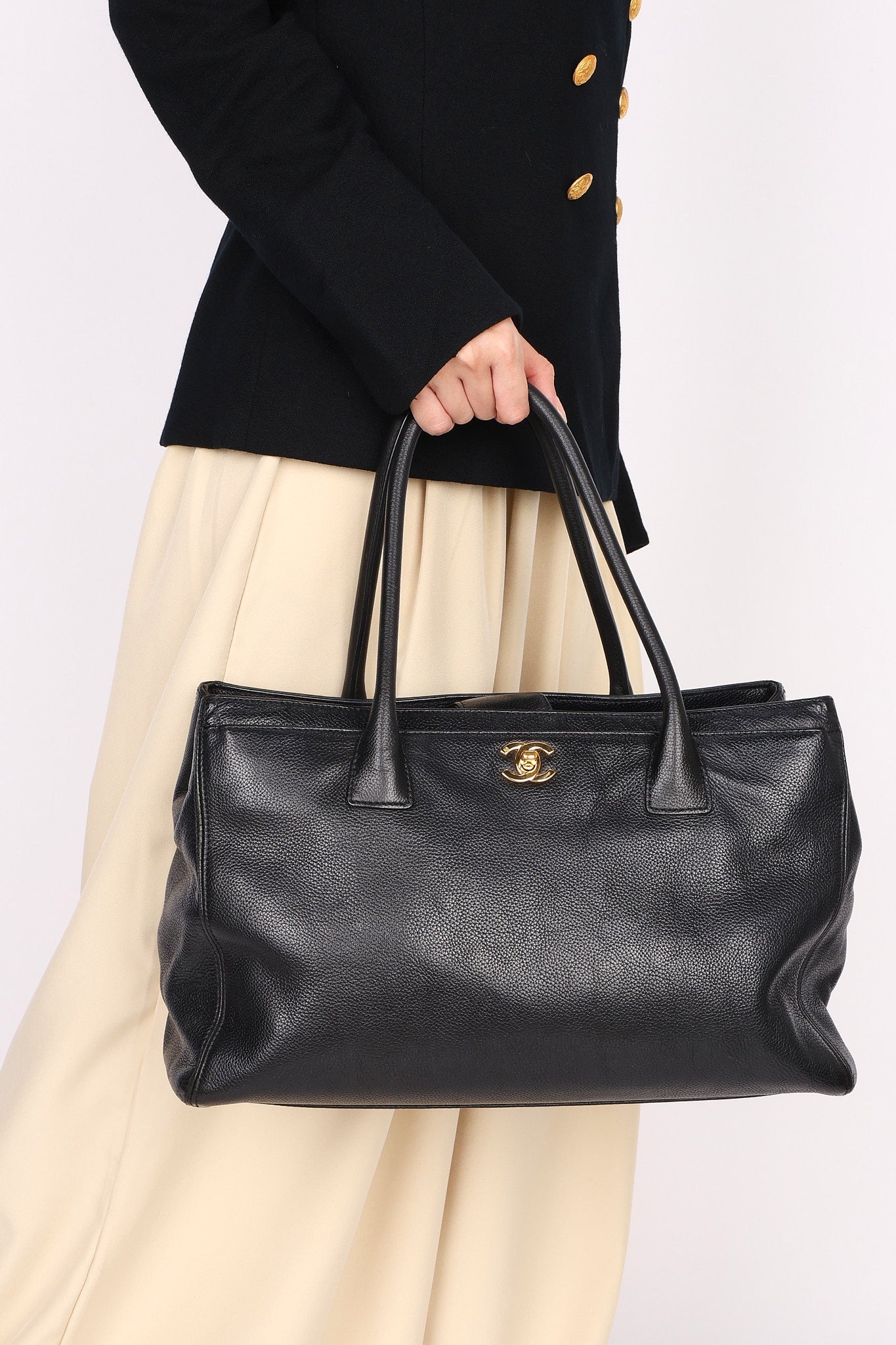 Chanel Medium Cerf Executive Tote Black Caviar 2007 24K GP