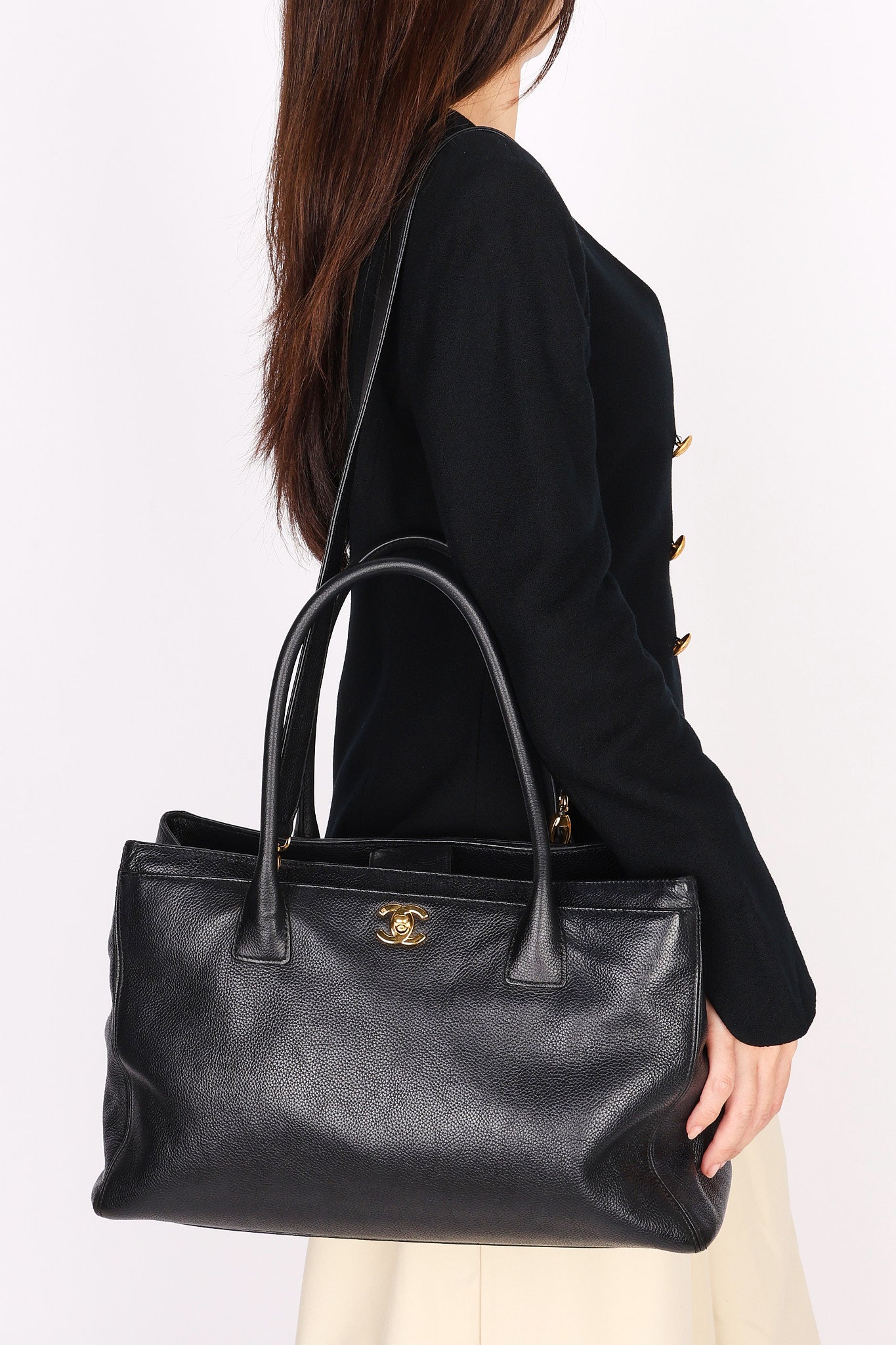 Chanel Medium Cerf Executive Tote Black Caviar 2007 24K GP