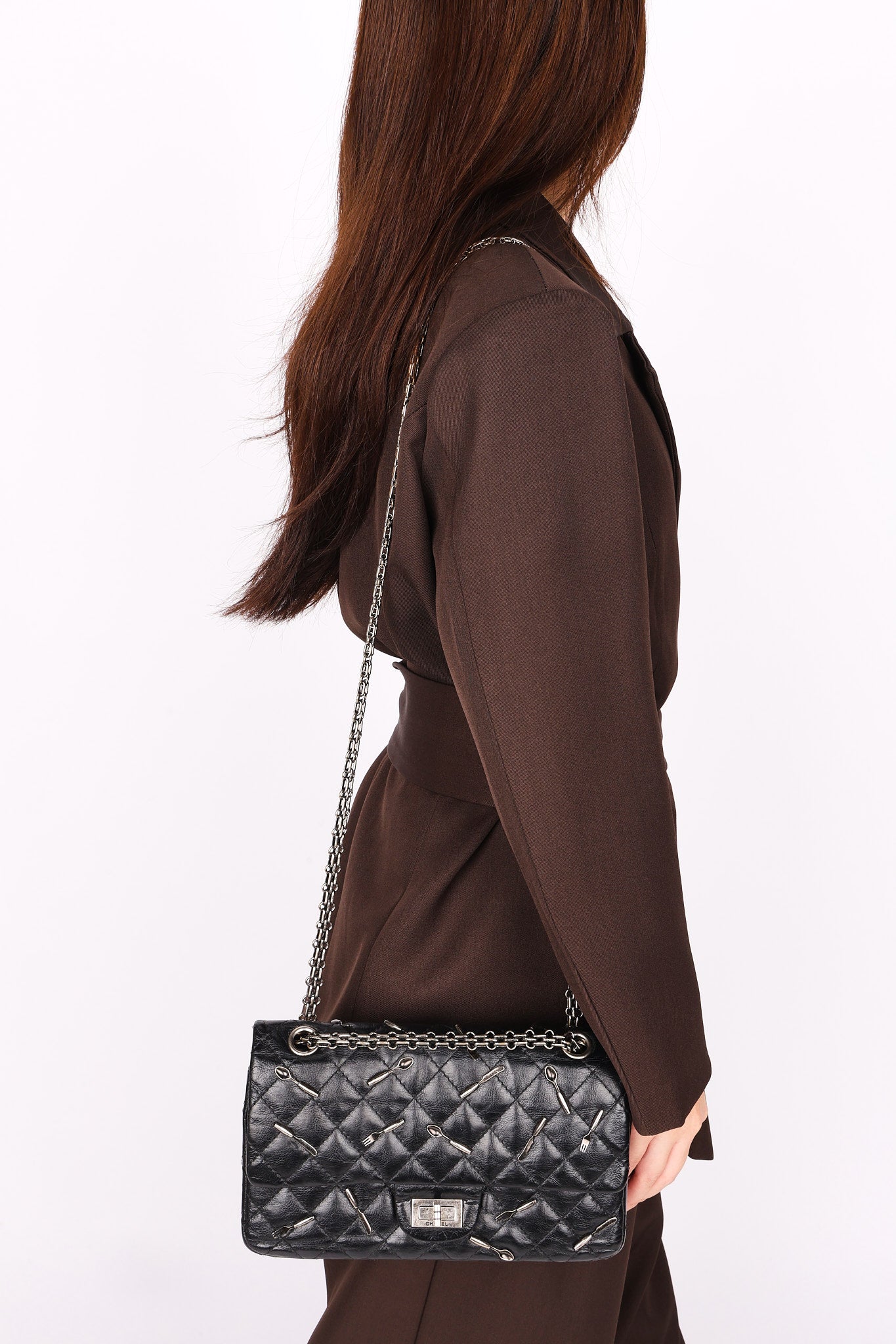 Limited Edition Chanel 2.55 Reissue Double Flap 225 Brasserie Charms Black Calfskin 2015 RHW