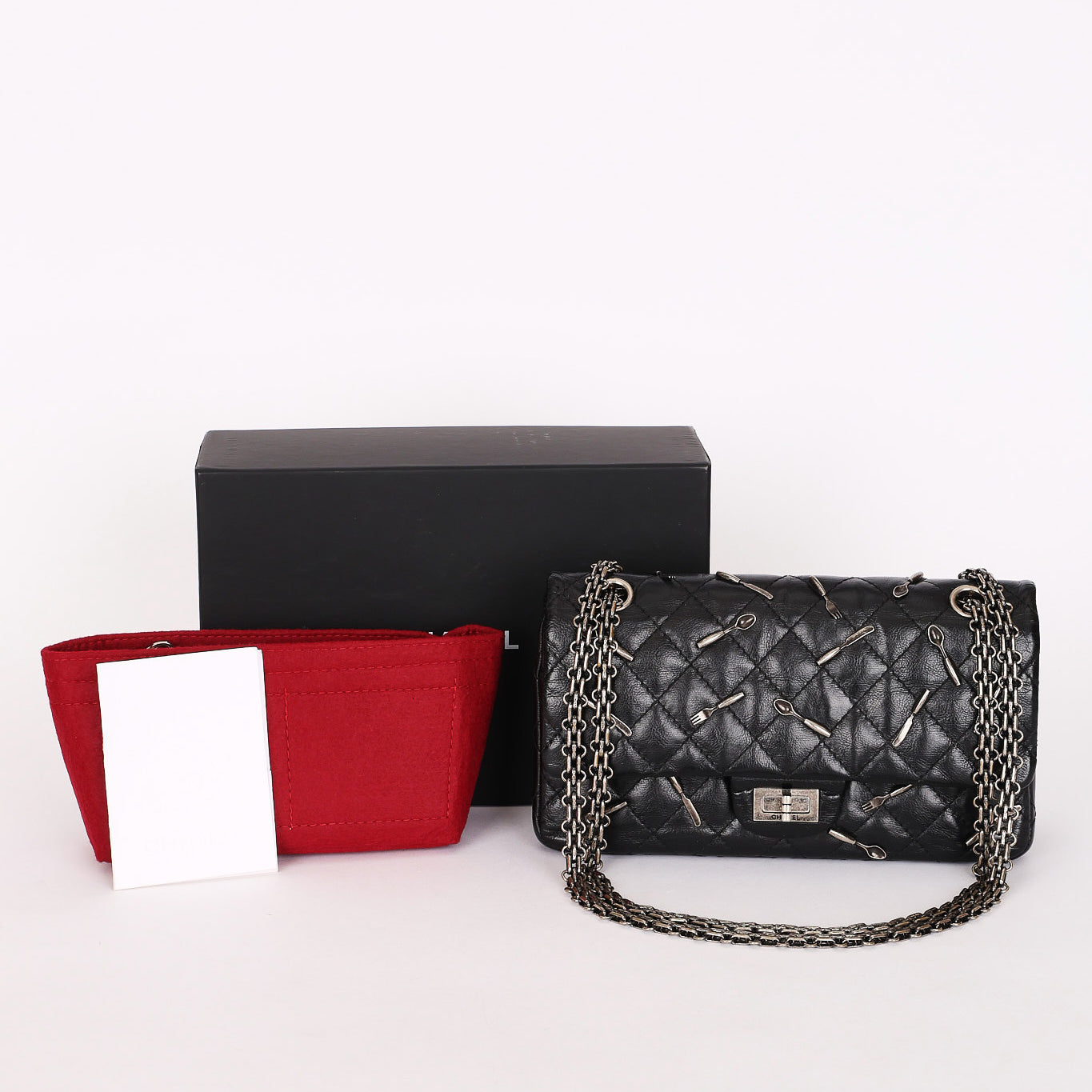 Chanel 2.55 Reissue Double Flap 225 Brasserie Charms Black Calfskin RHW