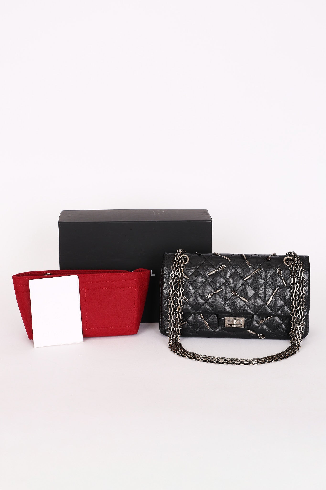 Chanel 2.55 Reissue Double Flap 225 Brasserie Charms Black Calfskin RHW