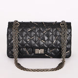 Chanel 2.55 Reissue Double Flap 225 Brasserie Charms Black Calfskin RHW