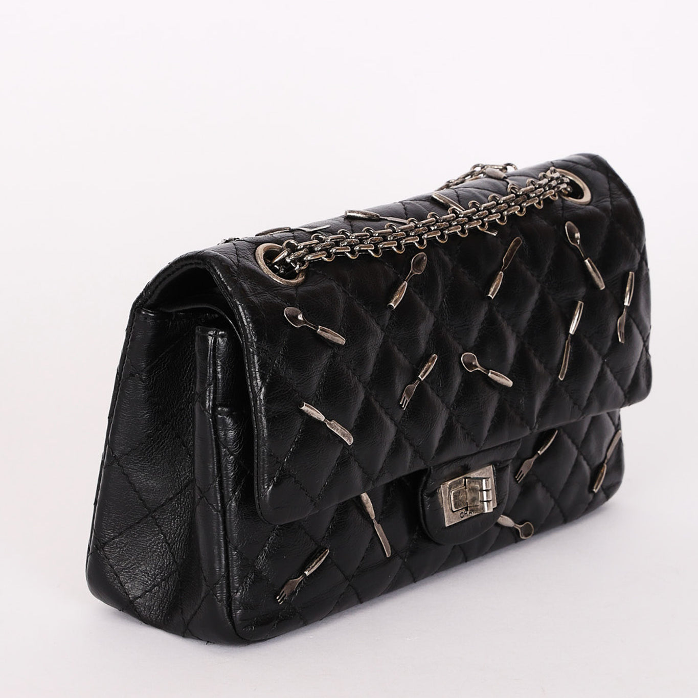 Chanel 2.55 Reissue Double Flap 225 Brasserie Charms Black Calfskin RHW
