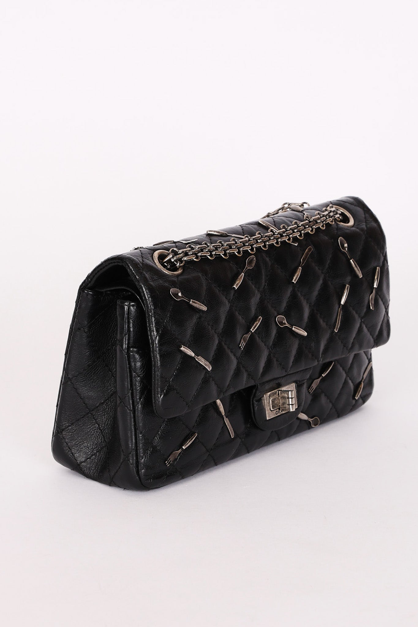 Chanel 2.55 Reissue Double Flap 225 Brasserie Charms Black Calfskin RHW