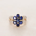 18K Yellow Gold Sapphire and Diamond Cocktail Ring, Size US 7.5