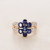 18K Yellow Gold Sapphire and Diamond Cocktail Ring, Size US 7.5