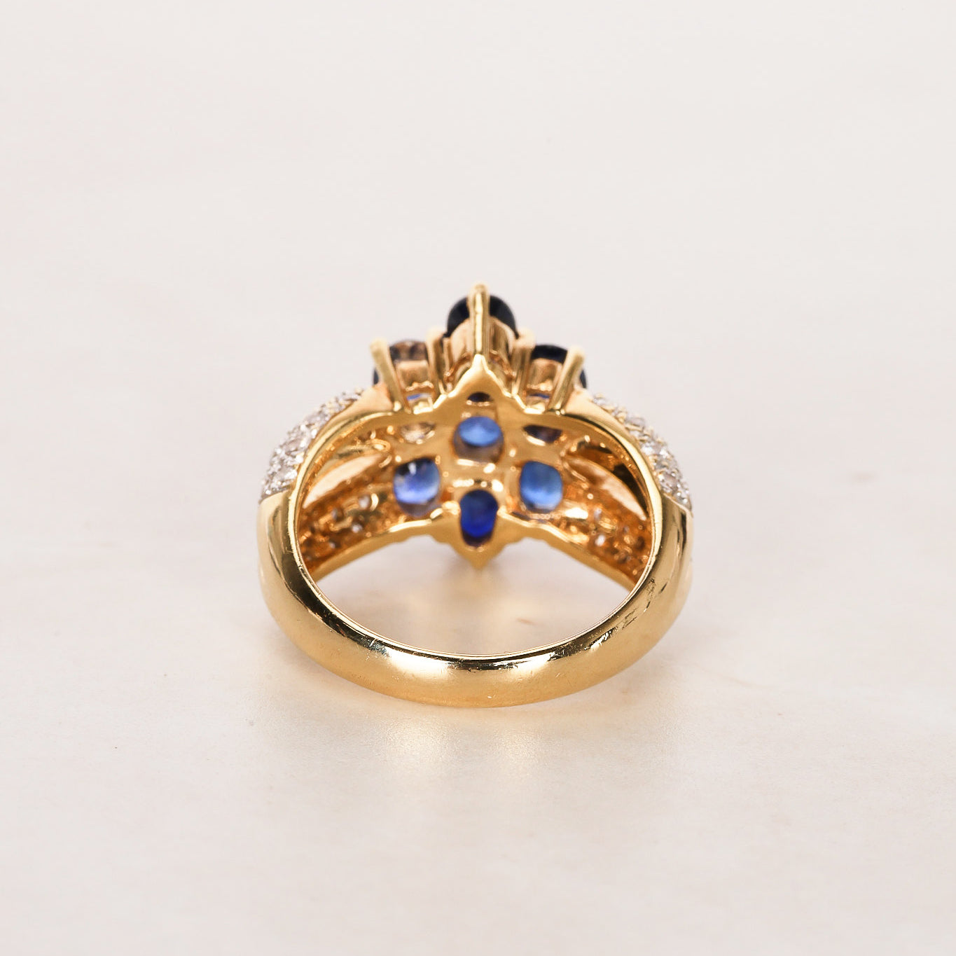 18K Yellow Gold Sapphire and Diamond Cocktail Ring, Size US 7.5