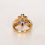 18K Yellow Gold Sapphire and Diamond Cocktail Ring, Size US 7.5