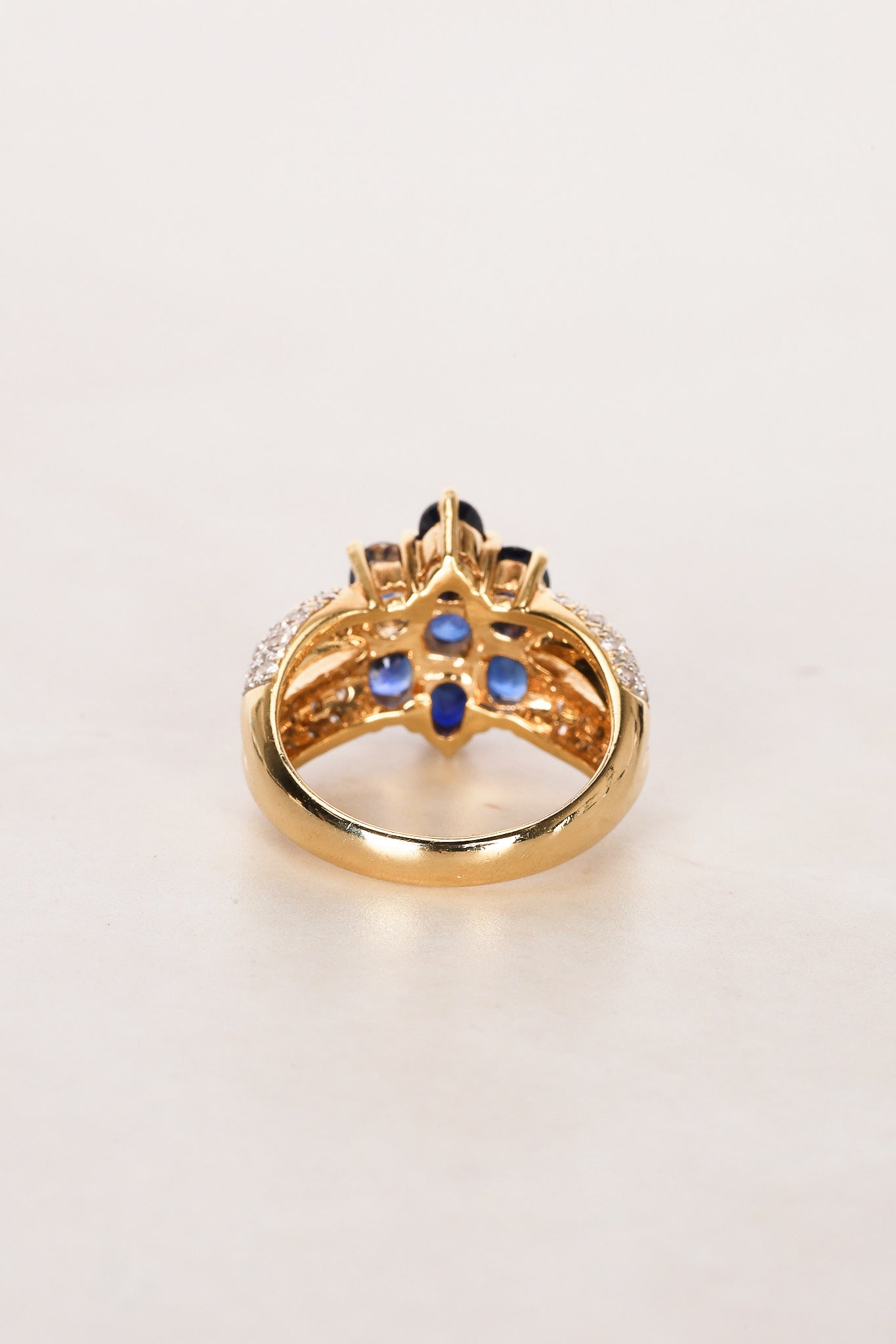 18K Yellow Gold Sapphire and Diamond Cocktail Ring, Size US 7.5