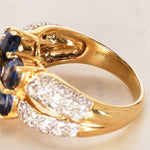 18K Yellow Gold Sapphire and Diamond Cocktail Ring, Size US 7.5