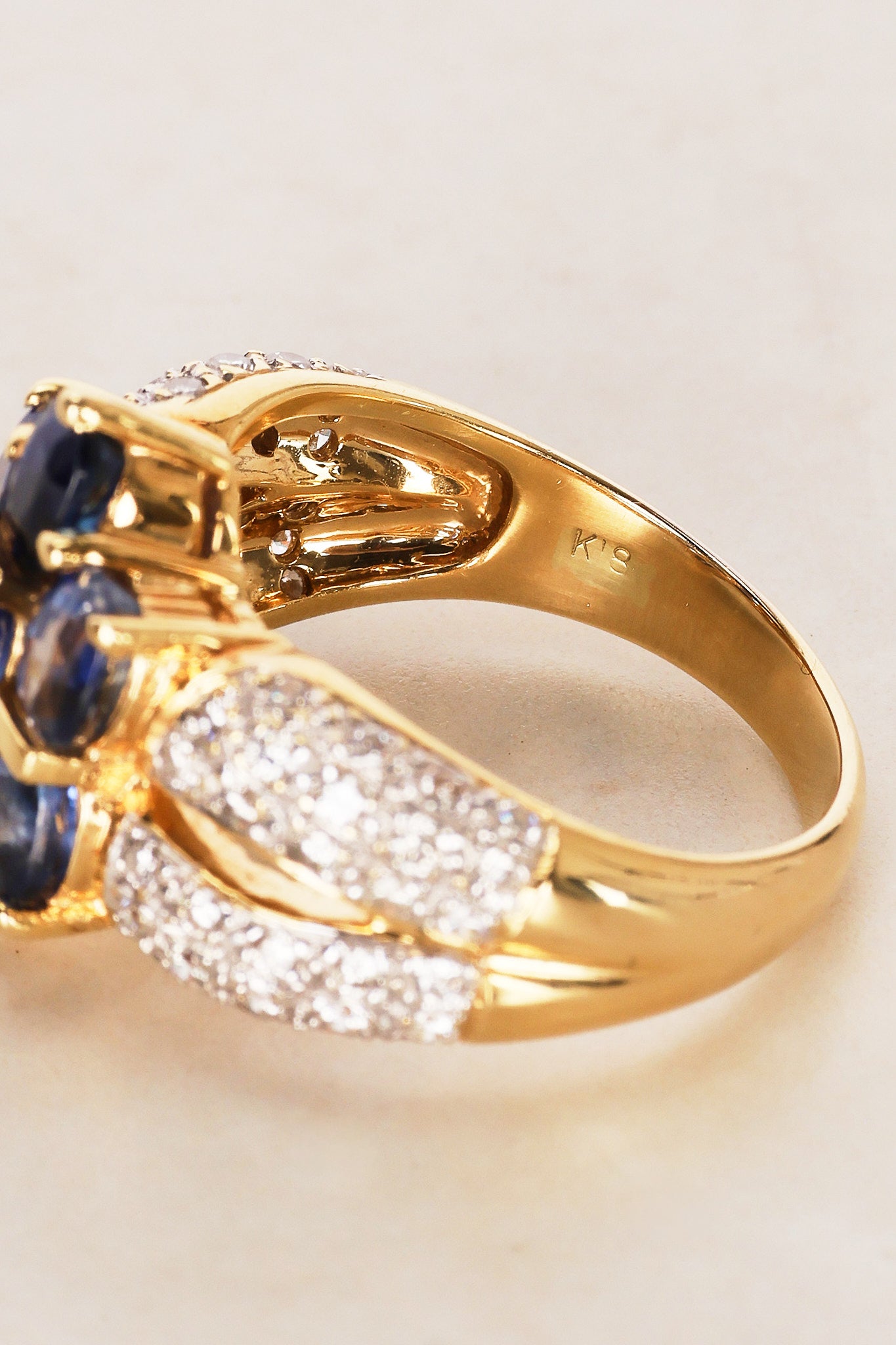 18K Yellow Gold Sapphire and Diamond Cocktail Ring, Size US 7.5