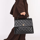 Chanel Kelly Top Handle Bag Black Caviar 24K GP
