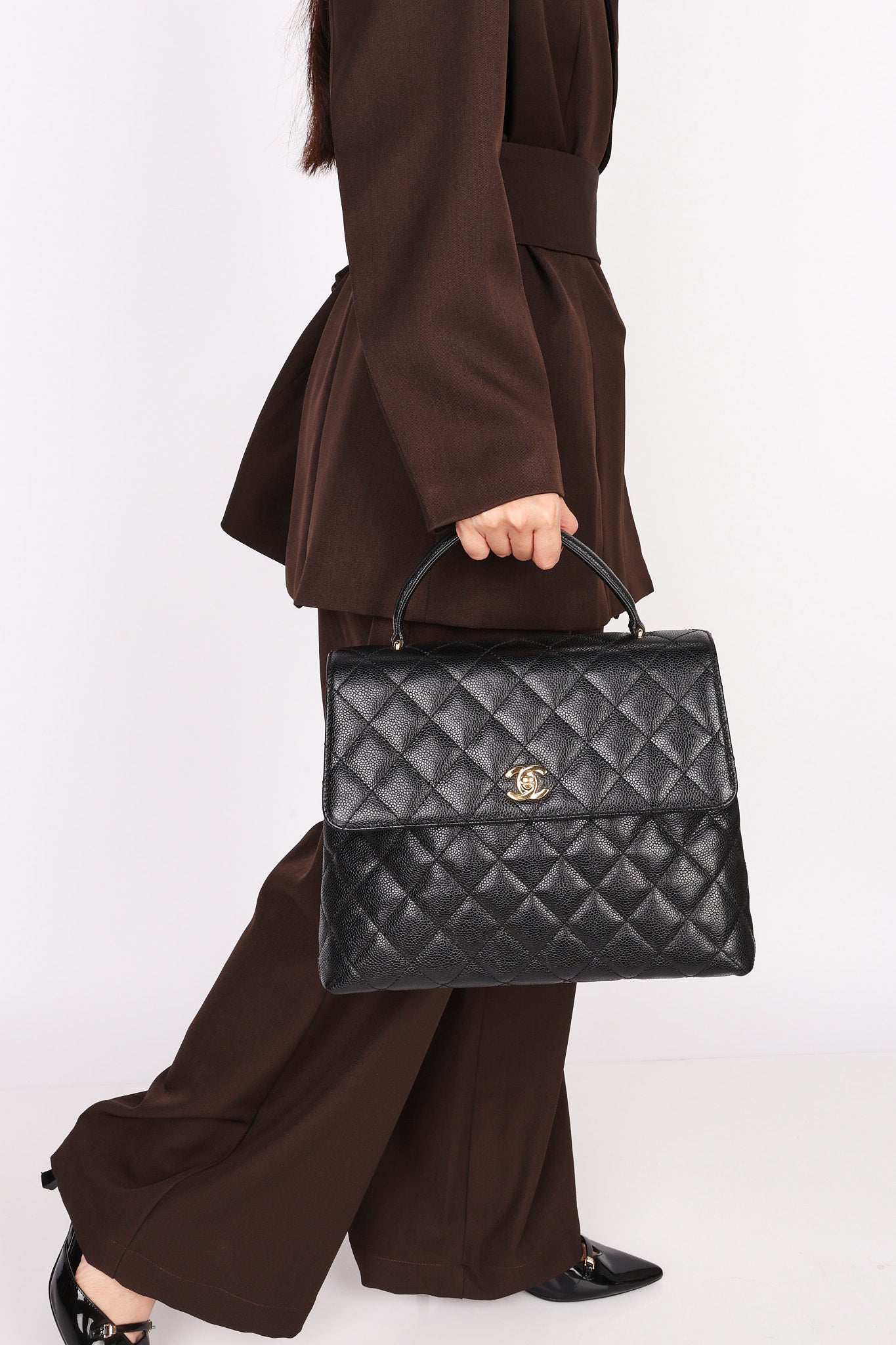 Chanel Kelly Top Handle Bag Black Caviar 24K GP