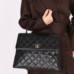 Chanel Kelly Top Handle Bag Black Caviar 24K GP