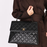 Chanel Kelly Top Handle Bag Black Caviar 24K GP