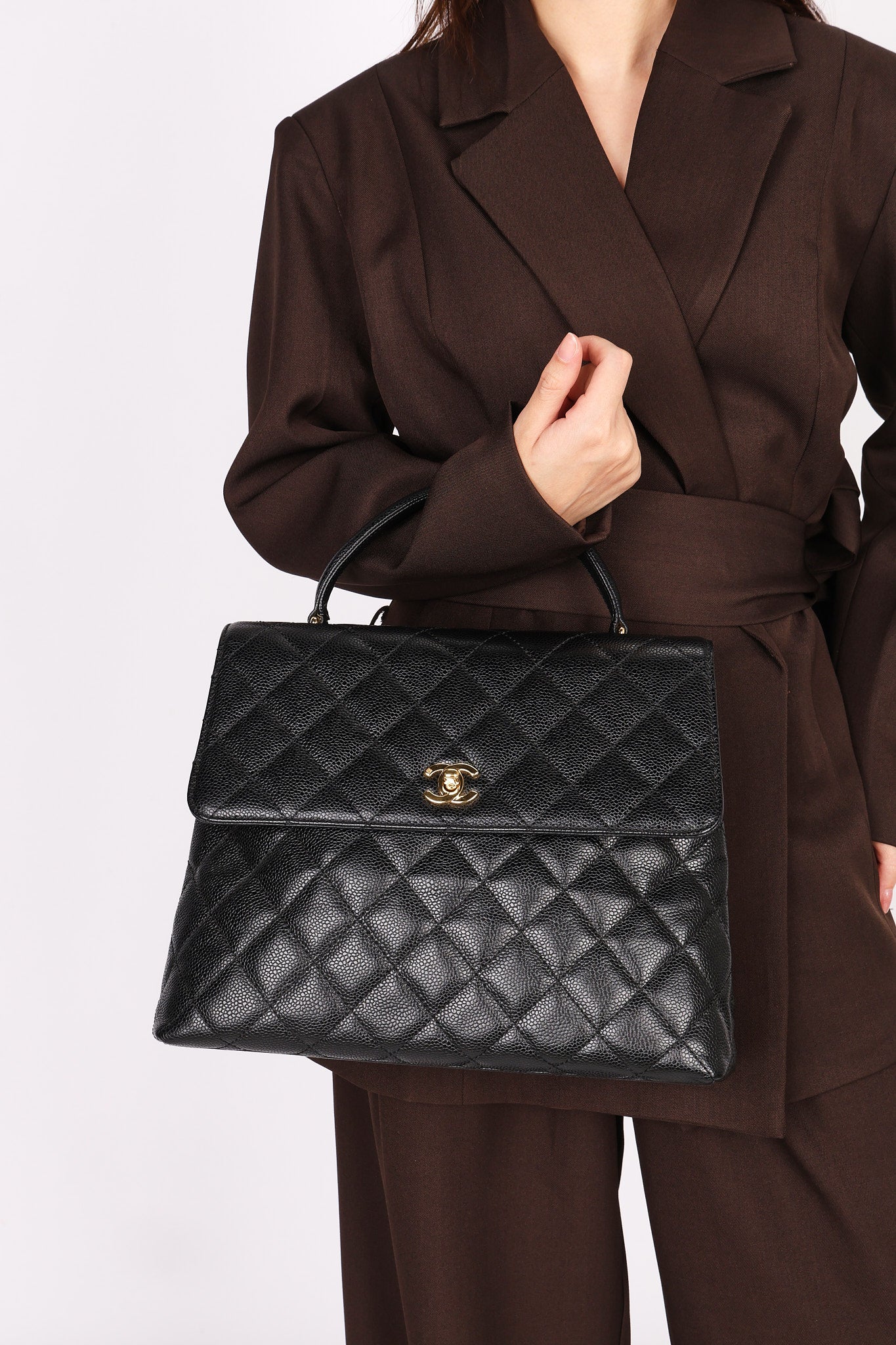 Chanel Kelly Top Handle Bag Black Caviar 24K GP