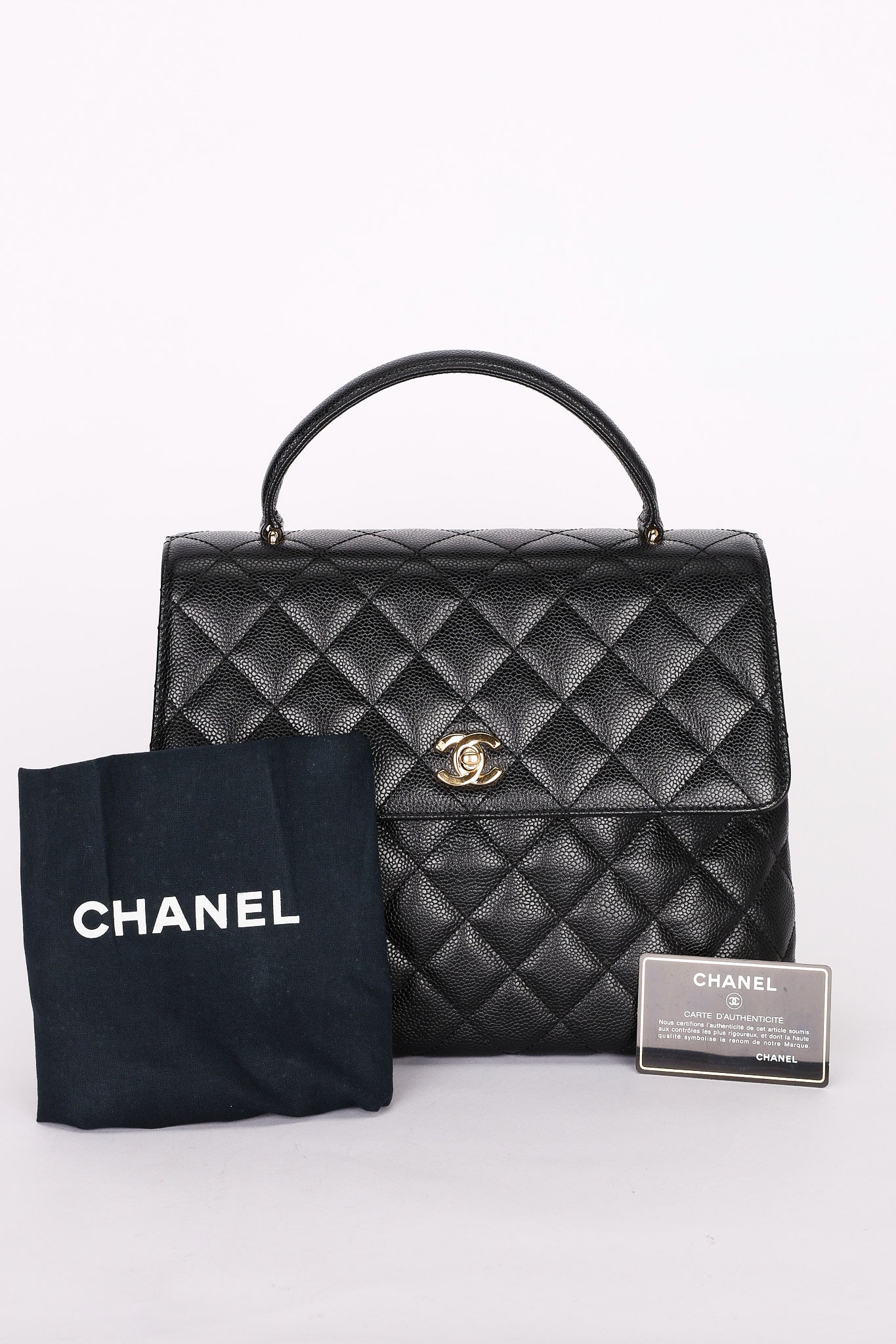 Chanel Kelly Top Handle Bag Black Caviar 24K GP